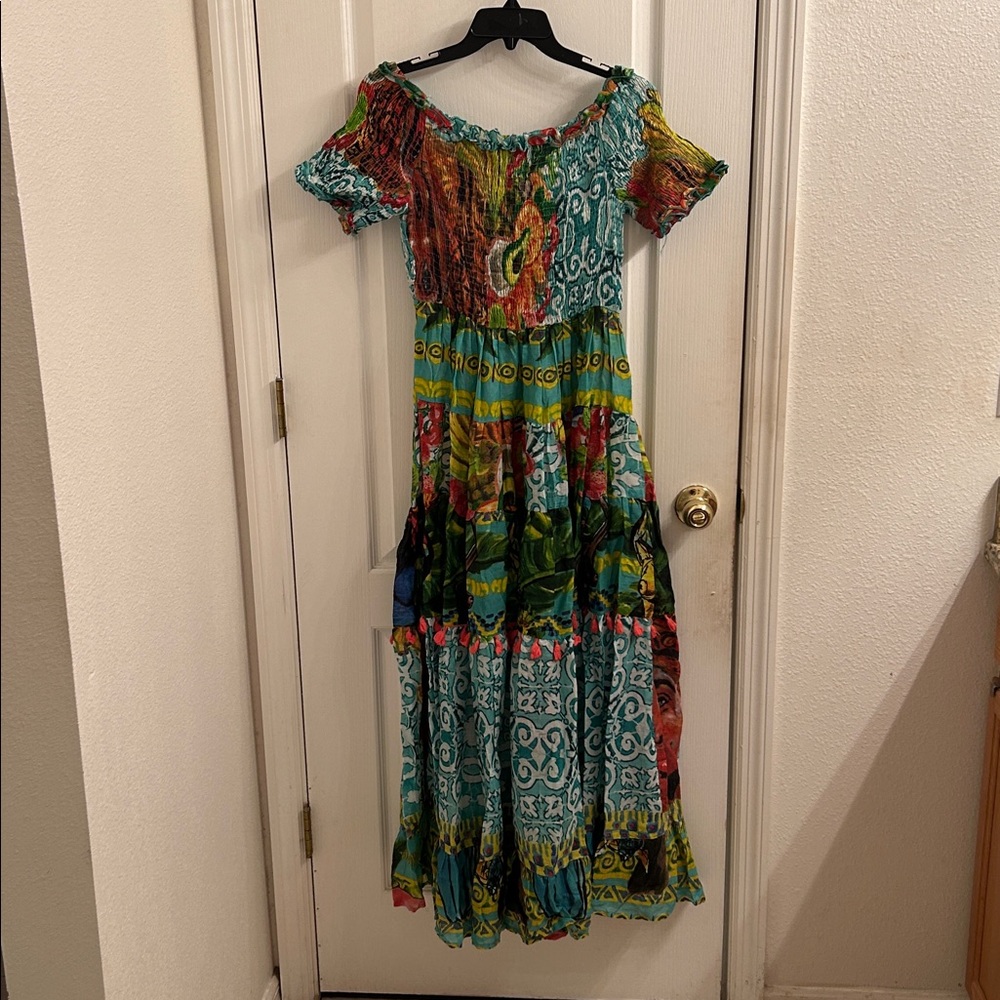 Colorful Patterned Off-Shoulder Dress - Picture 4 of 10